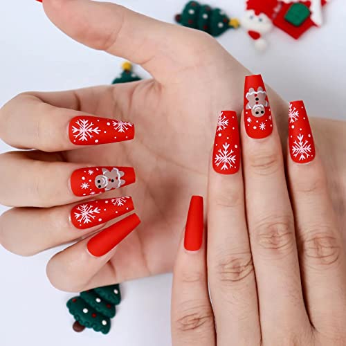 Pacebiu 24 Pcs Christmas Press on Nails Medium Length Coffin - Fake Nails with Nail Glue - False Nails Tips for Women Girl Art Salon Supplies Ballerina, Christmas Cookies