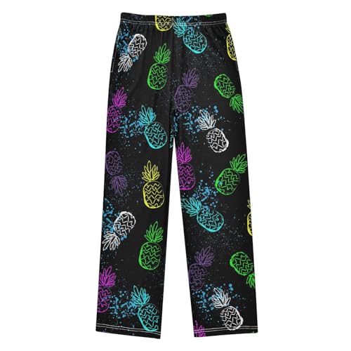 ZZXXB Colorful Pineapple Graffiti Boys Long Pants Soft Trousers Elastic Waist Kids Lounge Bottoms with Pockets S-XL