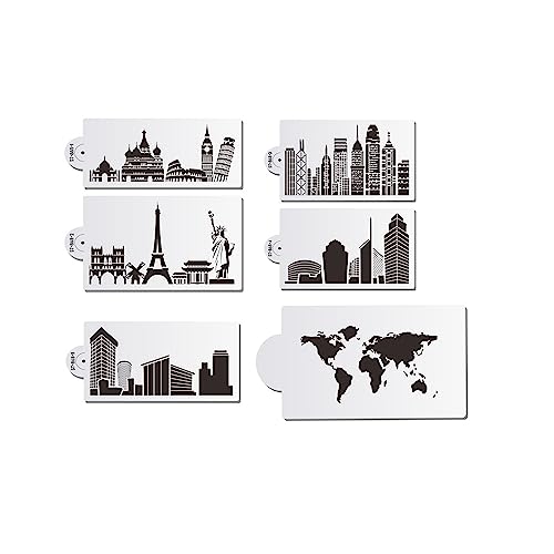 Leadigol 6 Pcs Cake Stencil, Landmark Building Pattern Baking Tools, Dessert Baking Buttercream Icing Mould. Reusable Spray Fondant Cookie Stencil, Baking Stencils, Craft Painting Stencil