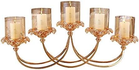 Candley Candle Lantern Metal Gold Candle Holder Centerpiece for Wedding Candlestick 5-arms Candle Stand Wedding Event Candelabra Candle Stick