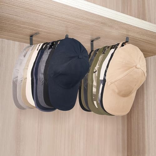 Dahey Hat Racks for Baseball Caps Set of 2 Metal Hat Organizer Wall Mount Space Saving Baseball Hat Hanger for Wall Cap Hook Hat Holder Storage for Closet Door Bedroom Entryway Living Room, Black
