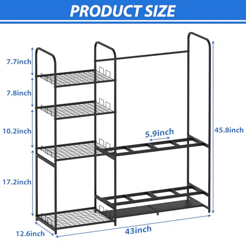 Freestanding Ski Rack for Garage - Stores 4 Pairs of Skis, Adjustable Ski Boot Holder, Organizes Skis, Boots, Poles, Goggles, Helmets & Gear, Ideal for Garage, Shed, Basement, Ski Enthusiasts - Thumbnail 2