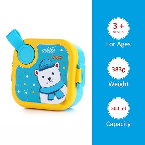 Image of Homeor Stainless Steel Box with Spoon, Tiffin Box for Kids, Airtight BPA Free & Leakproof Lunch Box, Steel Box for School Girls and Boys, Snacks Tiffin for Kids, 500 ML, Blue