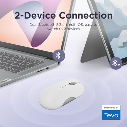 Image of Lenovo 350 Wireless Bluetooth Mouse, Silent Click, 3 Level DPI (1000, 1600, 2400), 36 Month Battery Life, 2 Device Pairing, Cloud Grey