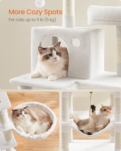 Image of Feandrea Cat Tree, 66.1-in Large Cat Tower, Multi-Level Condo, Cream White