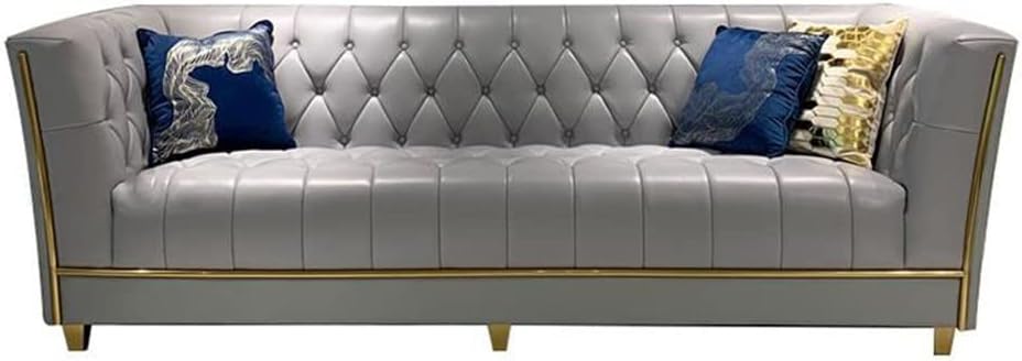 Soft Leather Gold Steel Legs House Upholstered Sofa Living Room Lounge Chair Villa Furniture