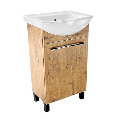 Foto di paplinskimoebel Armadietto da bagno con lavandino, 50 x 40 x 84,5 cm, mobiletto per bagno, piccoli ospiti, lavabo con mobiletto da 50 cm - bianco (Rovere Lancillotto)