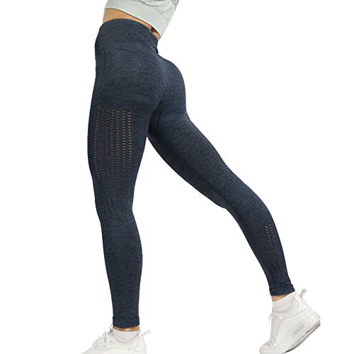 Legging de Sport Femmes Confortable Respirant Séchage Rapide Pantalon de Yoga Taille Haute Basique Elastique Pantalon de Sports pour Fitness Gym Pilates Running,Marine,L Cover