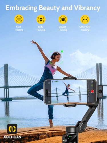 Image of AOCHUAN Gimbal Stabilizer for iPhone & Android,3-Axis Phone Gimbal w /Wireless Lavalier Microphone,Built-in 7.8 inch Extension Pole,OLED Display,Phone Stabilizer for Video Recording TikTok(V8 Mic Kit)