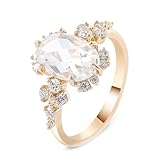 Anillo para mujer, anillo de boda de lujo con moissanita ovalada de 6 puntas, oro amarillo de 14 quilates, N 1/2, Oro amarillo de 14 quilates, Moissanita