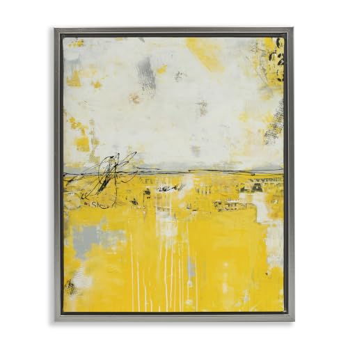 'Yellow Weathered Street Style Modern Scribble'| Floating Frame Canvas Art