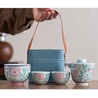 Amazon｜[ZS2L7] 茶器セット 陶器 ブルー 茶壷セット 持ち運び