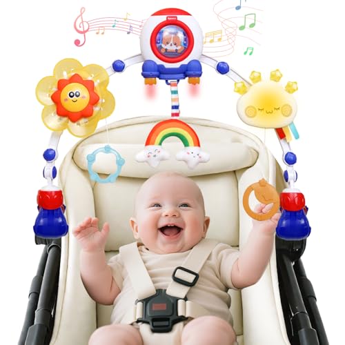 KalaDuck Jouet Arche Poussette Bebe, Arche d'éveil Bébé avec Hochet, Moulin à Vent et Lumières Musicales, Sensoriel Arche de Jeux Pliable pour Lit,...
