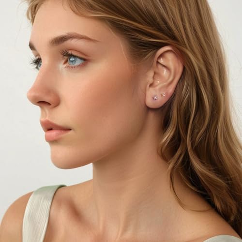 Kokoma Diamond Star Sterling Silver Stud Earrings for Women CZ Crystal 20g Tiny Stars Cartilage Earrings Tragus Studs Piercing with Screw Back Trendy Ear Jewelry (Silver) by Kokoma - Used condition - Image 3