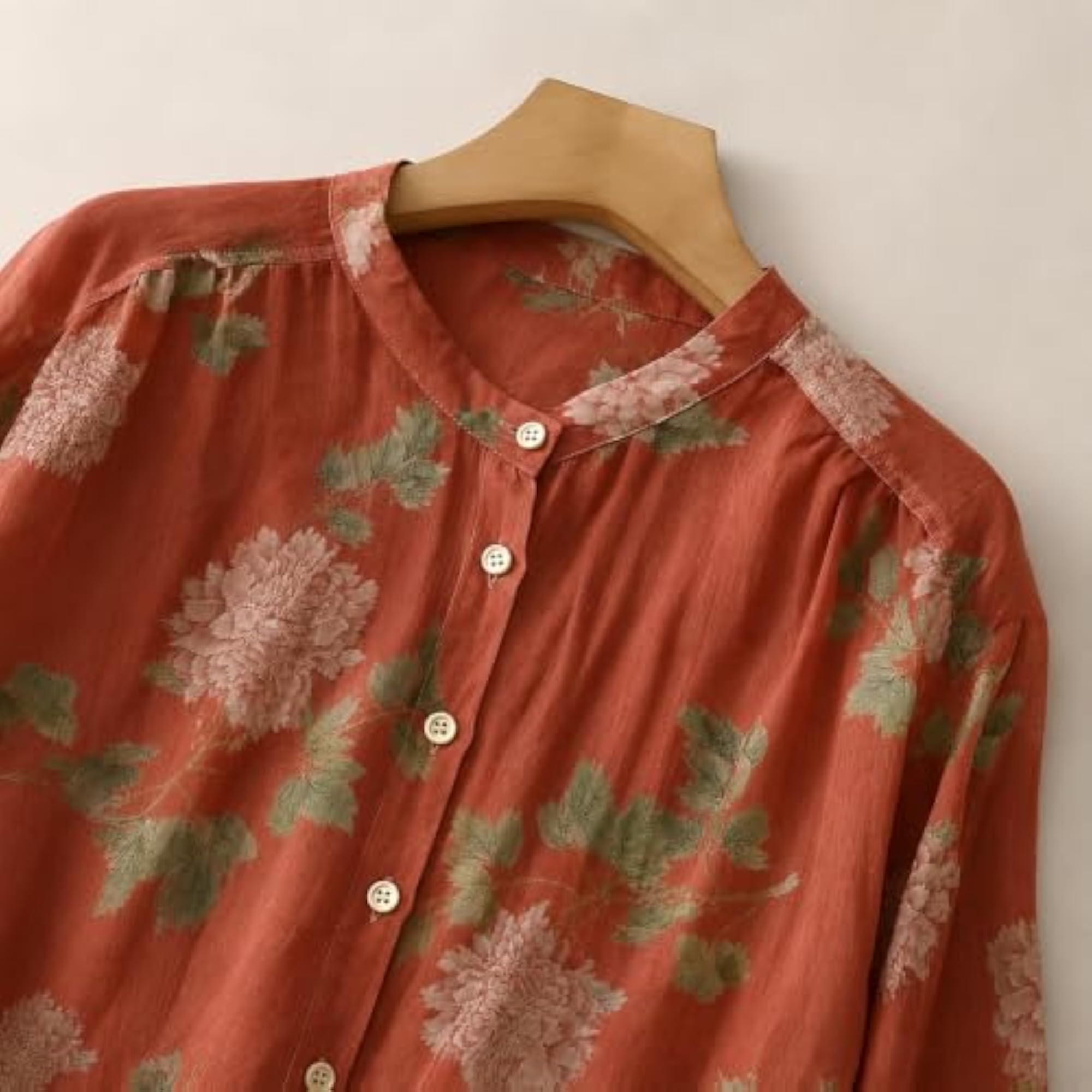 Printed Shirt with Vintage Floral Motifs, Casual Wear