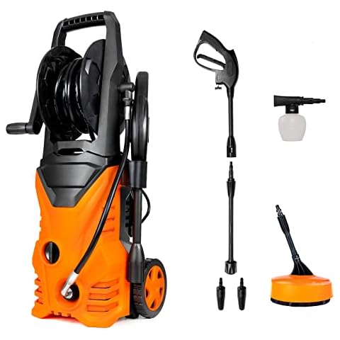 eklipt High-Pressure Washer, 1960 Max PSI 1.45GPM 13-AMP Electric High Power Cleaner Machine with 5M Hose Cleaning Brush 3 in 1 Adjustable Pressure Nozzle for Home Car Garden Outdoor Patio(Orange) Cover