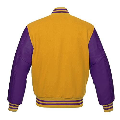 Men's Varsity Baseball Letterman Bomber Jacket Wool & Purple Genuine Leather Sleeves2