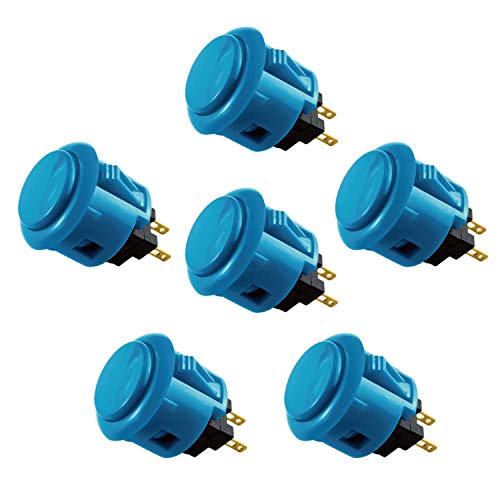 Sanwa 6 pcs OBSF-24 Original Push Button 24mm - for Arcade Jamma Video Game & Arcade Joystick Games Console (Blue) S@NWA
