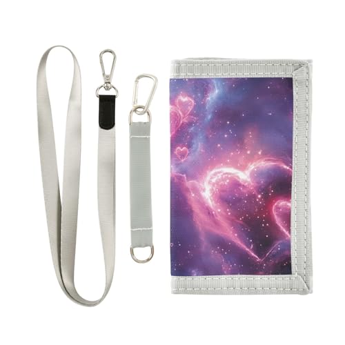FOLIOSA Kids Wallet for Boys Girls Galaxy Hearts Print Youth Wallet with Zipper Pocket Card Holders, Novelty Wallet 4.9×2.9 in