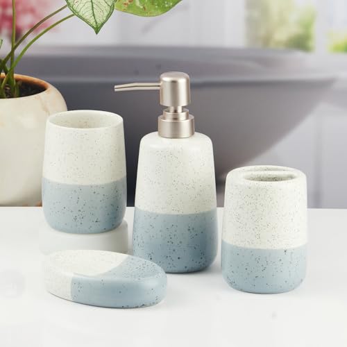Image of SaSaSa Ceramic Bathroom Accessories Set of 4 Modern Bath Set with Soap Dispenser & Toothbrush Holder, Luxury Home & Gift Idea (11501)