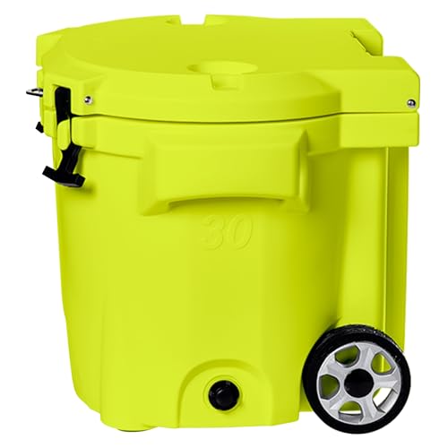 Image of Laka Cooler with Wheels - 30QT Rotomolded Insulated Rolling Hard Cooler, Telescoping Handle, Holds 24 Cans + Ice, Up to 7 Days Cold, Drain Plug, Cup Holders + Bottle Opener, Beach /Camping /Boat