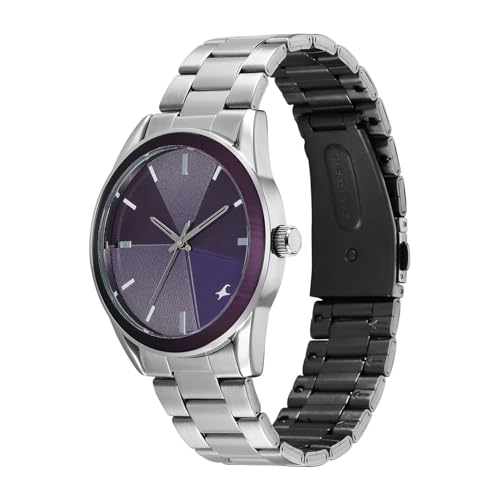 Image of Fastrack Stunners XI with Quartz Analog Dark Purple Dial Silver Stainless Steel Strap Watch for Men - 38215KM02