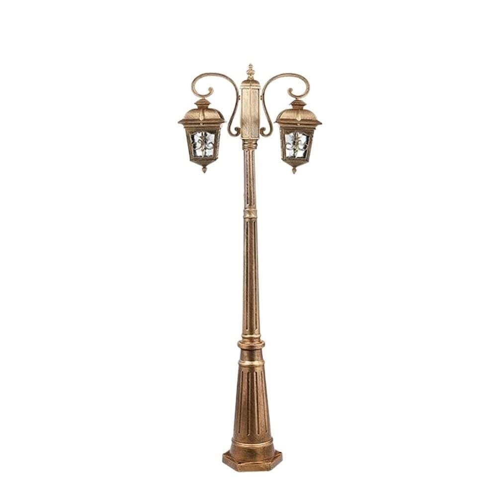 QUSYZD 320Cm Black Retro Outdoor Street Light, Waterproof High Pole Lamp, Vintage Glass Lantern Patio Lawn Garden Light E27, Decorative Post Lamp for Villa,295cm Bronze