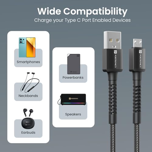 Image of Portronics Konnect X USB-A to Micro USB Fast Charging Cable With Max 3A Output,Fast Charging & Data Transfer, Nylon Braided, Aluminium Alloy Shell, 1M Length compatible with Micro usb Devices(Black)