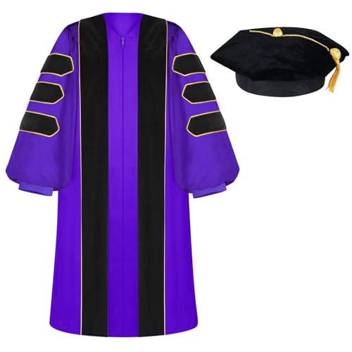 Image of Unisex Doctoral Graduation Gown with Gold Piping | Academic doctoral Cap and Gown for Graduation Ceremony