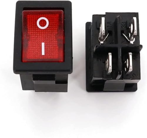 Interrupteur à bascule 4 broches DPST avec boîtier isolant et voyant rouge durable - 2
