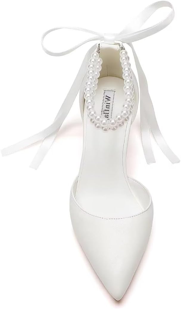Winflag Pearl Wedding Shoes for Bride Block Heel Bridal Shoes Pointed Toe Wedding Heels - Image 2