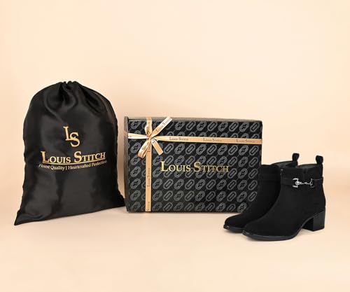 Image of LOUIS STITCH Women's Mid-Top Ankle Boots | Elegant Buckle Chelsea Boots with Zipper| Slip-On Boots for Women | Boot for Casual Outings| LSLD-CLBT