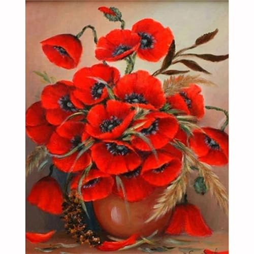 Strass Point de Croix Painting Coquelicots Rouges : Activité Manuelle Anti-Stress Grand Format