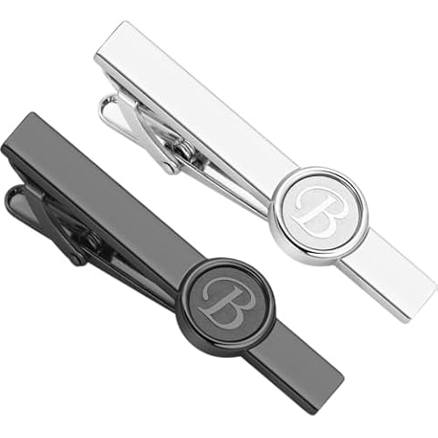 AMITER Mens Tie Clip with 26 Letters, Skinny Necktie Bar for Men Business Wedding Anniversary - Black & Silver Cover