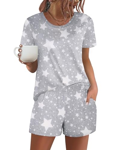 Image of Ekouaer Women's Pajama Sets Short Sleeve Pjs 2 Piece Top and Shorts Sleepwear Comfy Soft Lounge Sets with Pockets