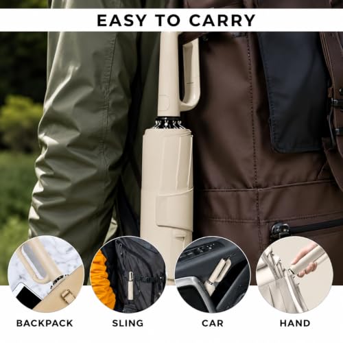 Image of FLYNGO Umbrella for Rain Big Size with Carabiner Handle, UV Coated 3-Fold Travel Umbrella for Sun Protection, Windproof Reinforced 10 Dual Ribs, Automatic Open /Close