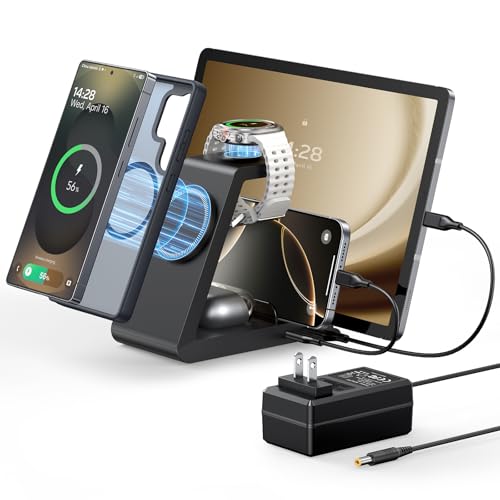 Magnetic Wireless Charger for Samsung, 5 in 1 Charging Station Compatible with MagSafe Samsung Charger for Galaxy S25/S24/Z Fold7/Flip7/Watch Ultra 8, Charger Dock Stand for All Galaxy Tab Series