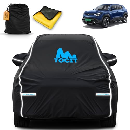 Image of Maruti E Vitara Waterproof Long Life Car Cover with Safety Glow Reflective Strap, Premium Velvet Velour Fabric, Soft & Stretchable, Machine Washable, Tri-Stitch Custom Fit with Mirror Pocket