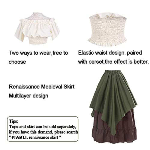 Fiamll Renaissance Kleid Damen Mittelalter Kleidung Damen Kostüme Fasching Kleid Set Grün+ Braun S(Top und Rock)