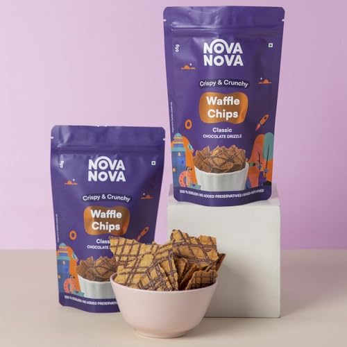 Image of Nova Nova Waffle Chips - Classic with Chocolate Drizzle | 100% Eggless | Freshly Baked | Pack of 2 (130g)