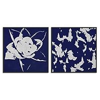 2 Piece Framed Canvas Wall Art Blue Flower Pattern Canvas Prints Home Artwork Decoration for Living Room,Bedroom - 16
