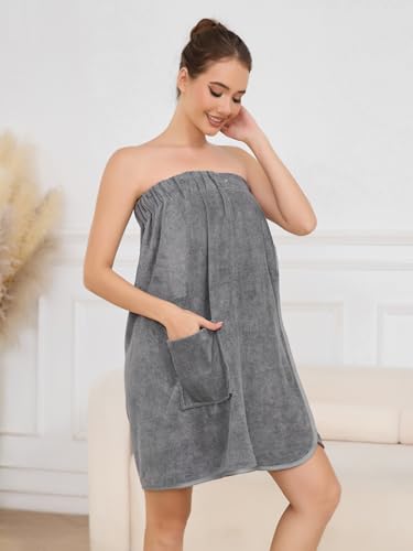 Image of Air Curvey Women's Soft Wrap Towel Shower Wrap Robe Lightweight Spa Body Wrap Adjustable Closure Bathrobe With Pocket