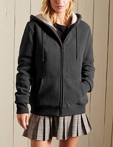 Yeokou Women's Casual Full Zip Up Sherpa Lined Hoodie Sweatshirt Jacket Coat (Small, Dark Grey) #TOP2
