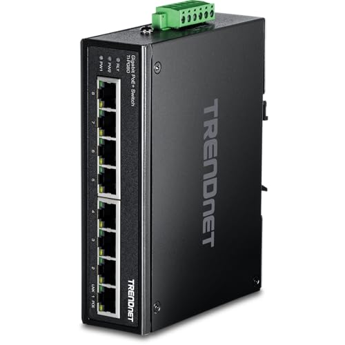 Image of TRENDnet 8-Port Industrial Gigabit PoE+ DIN-Rail Switch, TI-PG80, 200W PoE Power Budget, 16Gbps Switching Capacity, NDAA & TAA Compliant, Ethernet Splitter, Lifetime Protection