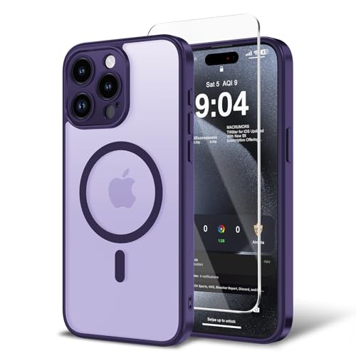 BPOASE Magnetic Case for iPhone 13 Pro Max with Screen Protector, [Compatible with Magsafe] Ultra Slim Translucent Matte Shockproof Protection Phone Cover-Dark Purple