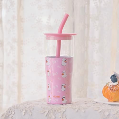 Image of YOME 20oz Halloween Insulated Glass Tumbler with Lid & Straw for Women Gift | Stainless Steel Iced Coffee Cup | Keep Drinks Cold |Cupholder Friendly |Ideal for Iced Coffee, Smoothies & Boba