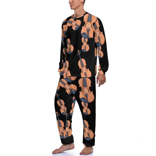 Violin Men's Pajama Set Long Sleeve Top And Pant Sleepwear Loungewear Soft Pj Sets4