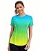 Avoogue Women's Activewear Short Sleeve UV Shirts Moisture Wicking Loose Workout Running Gym Tops Outfits Rashguard(Blue Gradient Yellow,S)