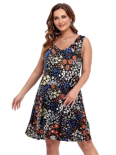 Image of BELAROI Women Casual Summer Beach Dresses Plus Size Sundress V Neck Pockets Swing Tank Dress Cover Ups