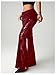 Verdusa Women's Lace Pants Fold Over Flare Leggings Bell Bottoms Rave Outfits Going Out Burgundy Solid Small